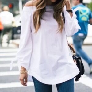 New Free People Show Me Some Shoulder Off the Shoulder Cotton Top White Small